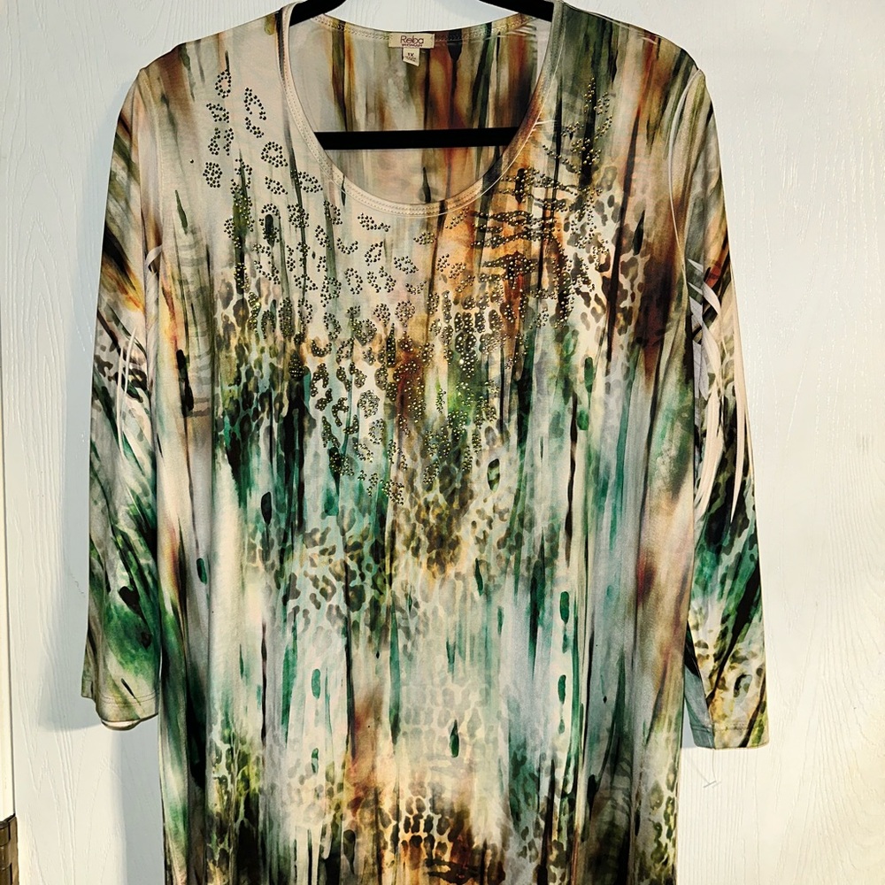 Reba Multicolor Tunic with Rhinestone Detail NWOT